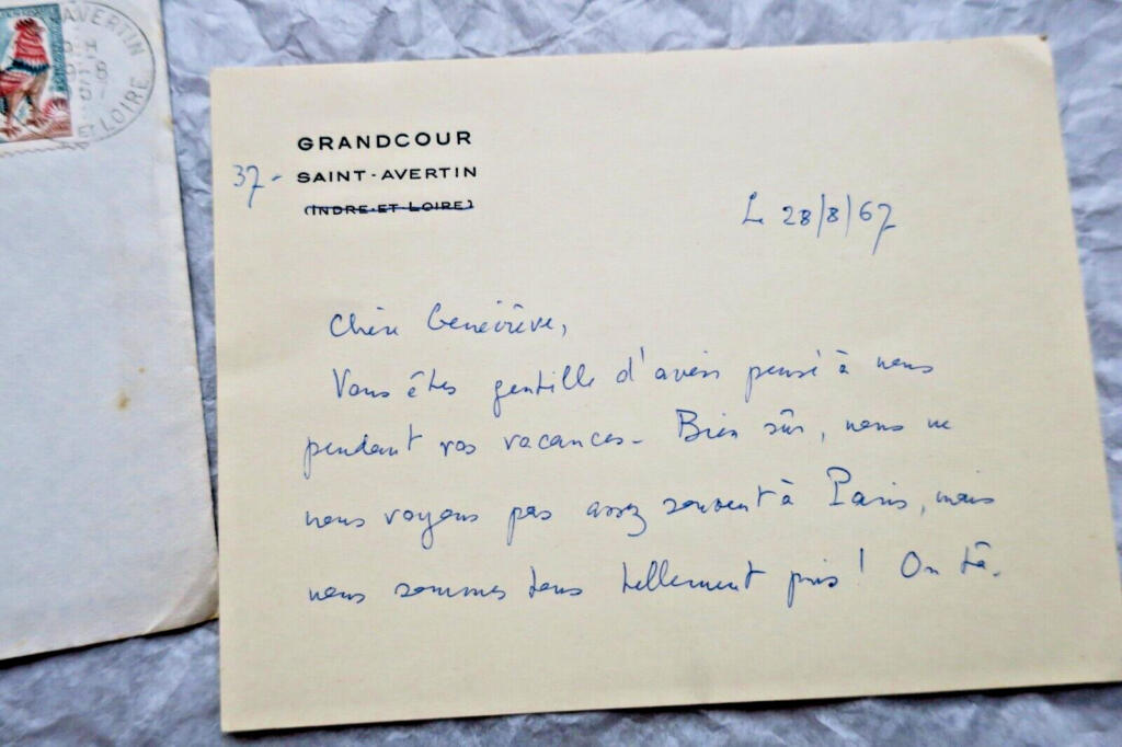 Autographed handwritten letter from Mrs. Jules Romain