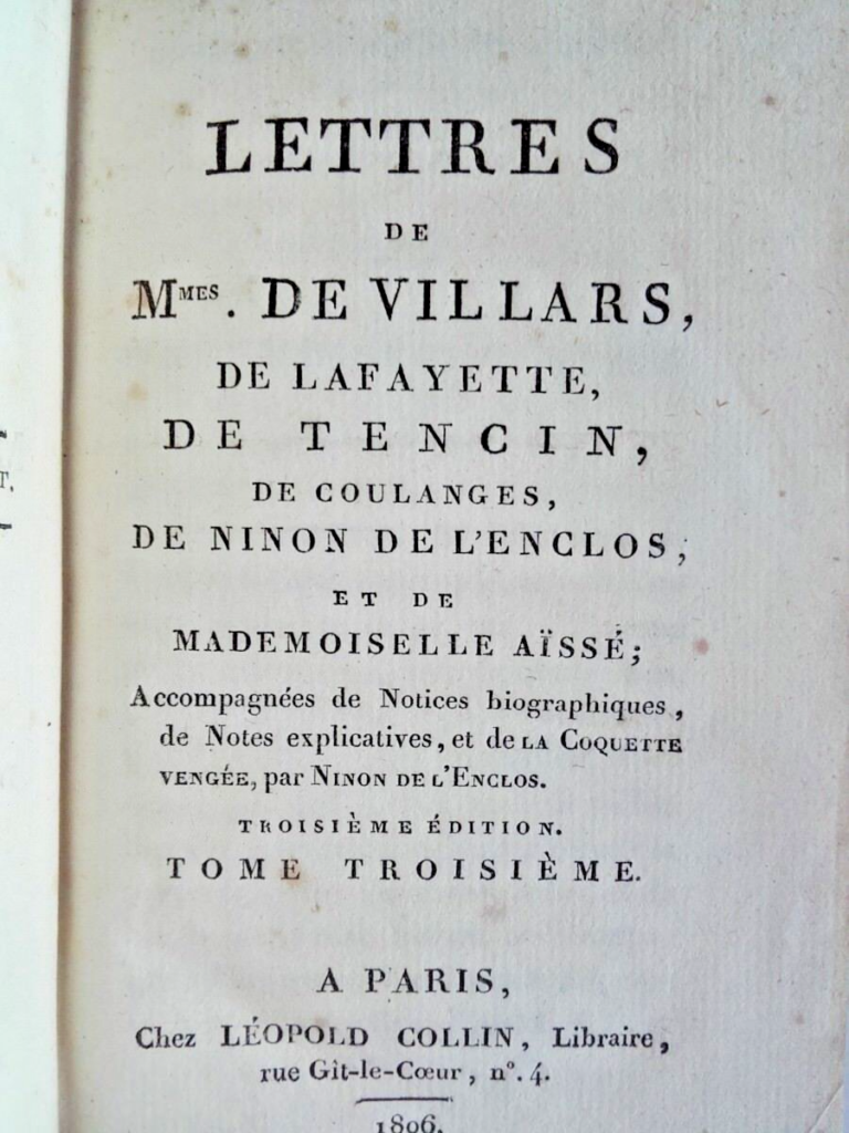 Lettres de Mmes de Villars, de La Fayette, de Tencin 1806