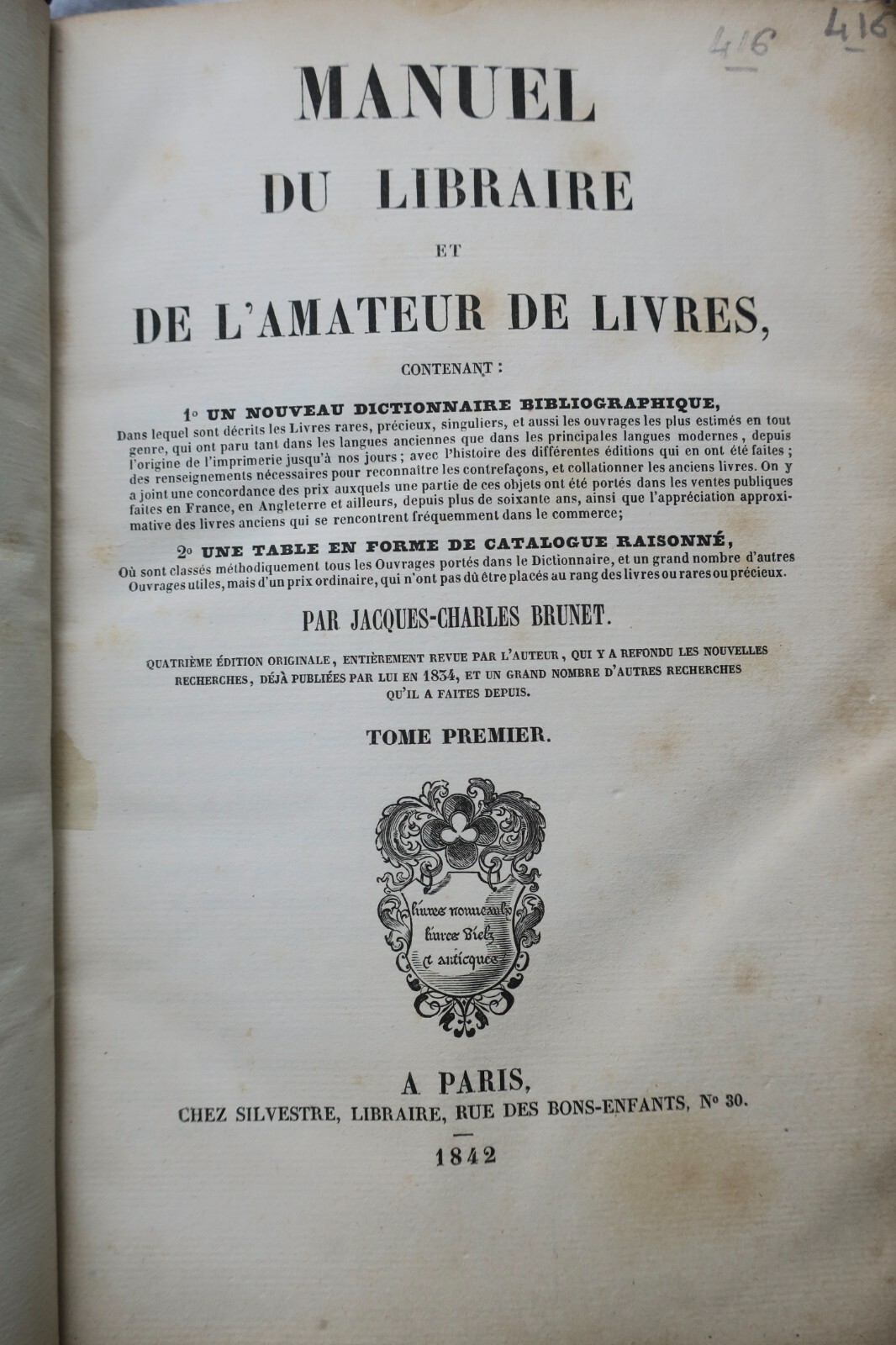 Brunet Bookseller's Manual and Book Lover's Guide 1842 – Image 6