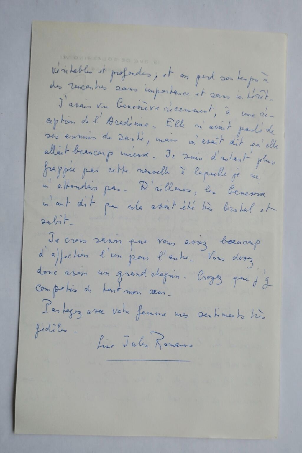 Autographed Letter by Jules Romain