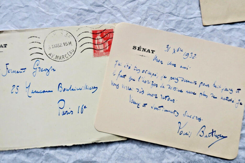Four Autographed Handwritten Notes by BARTHOU