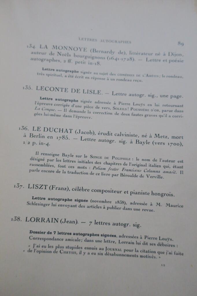 Louÿs Manuscrits de Pierre Louÿs et de divers auteurs contemporains 1926