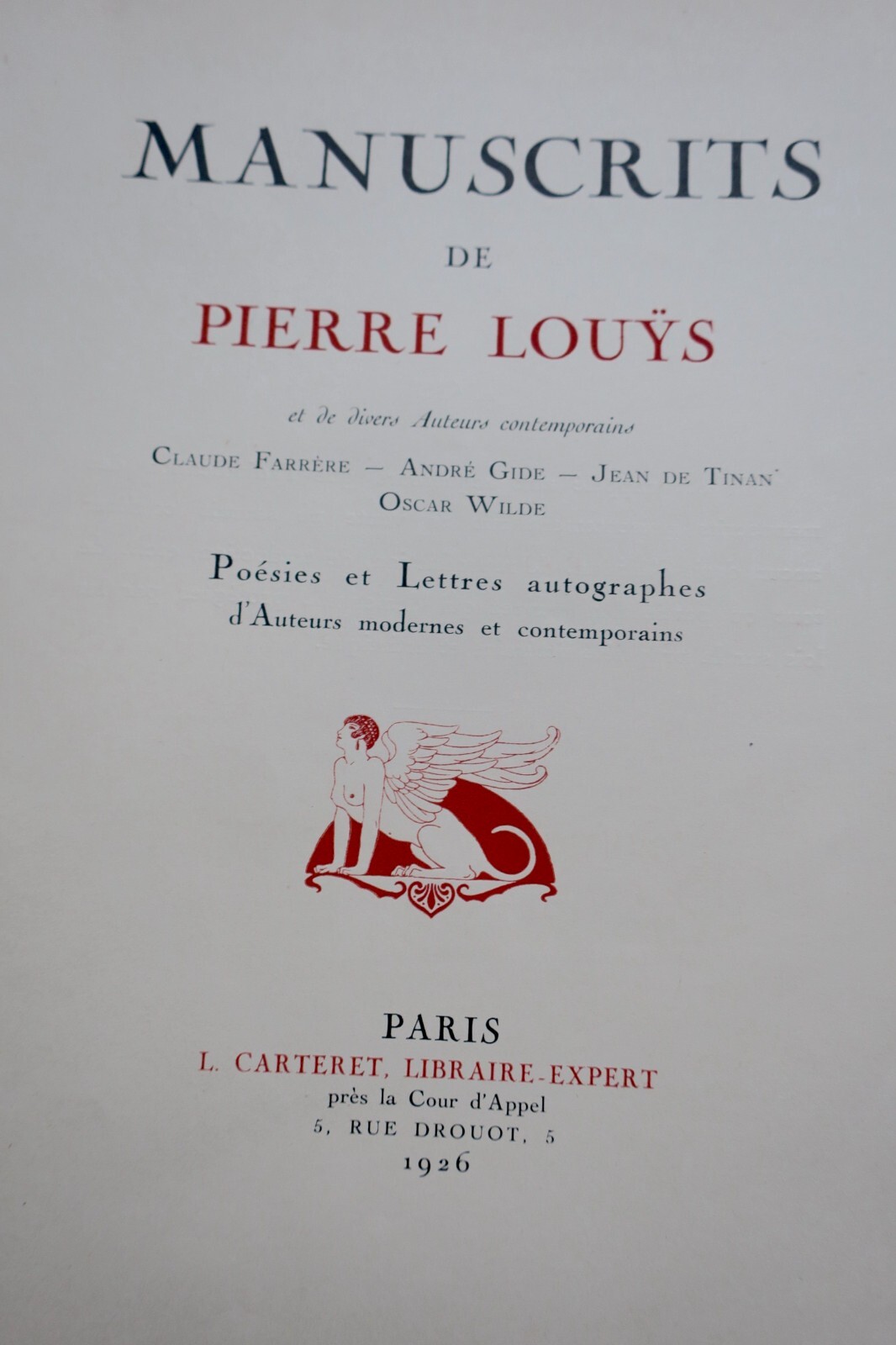 Louÿs Manuscrits de Pierre Louÿs et de divers auteurs contemporains 1926 – Image 9