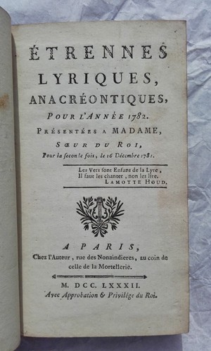 Lyrical Almanac with Anacreontic Poetry 1782