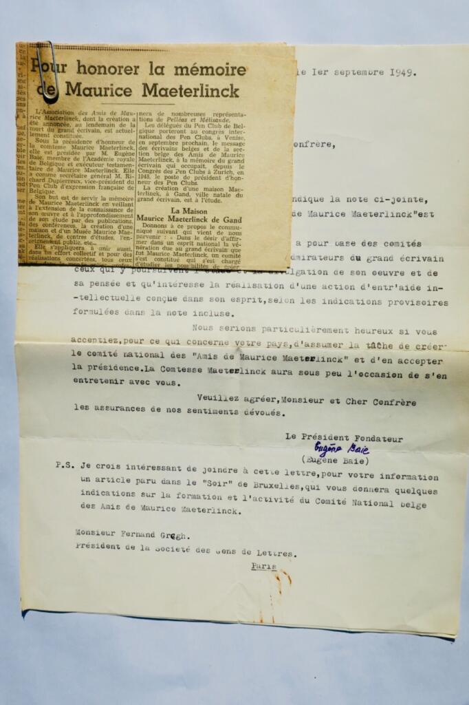 Signed autograph letter to poet Fernand Gregh