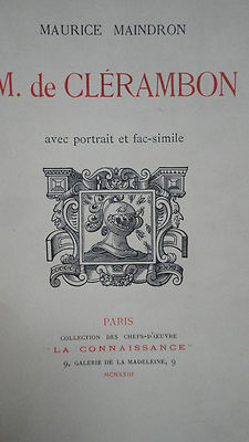 带有画像和传真版的稀刊<span class="lla-card-orig-wrap"><span class="lla-card-orig">❦ MAINDRON M. de Clérambon. Avec portrait et fac-simile ex- nté</span></span> - La Librairie Antique