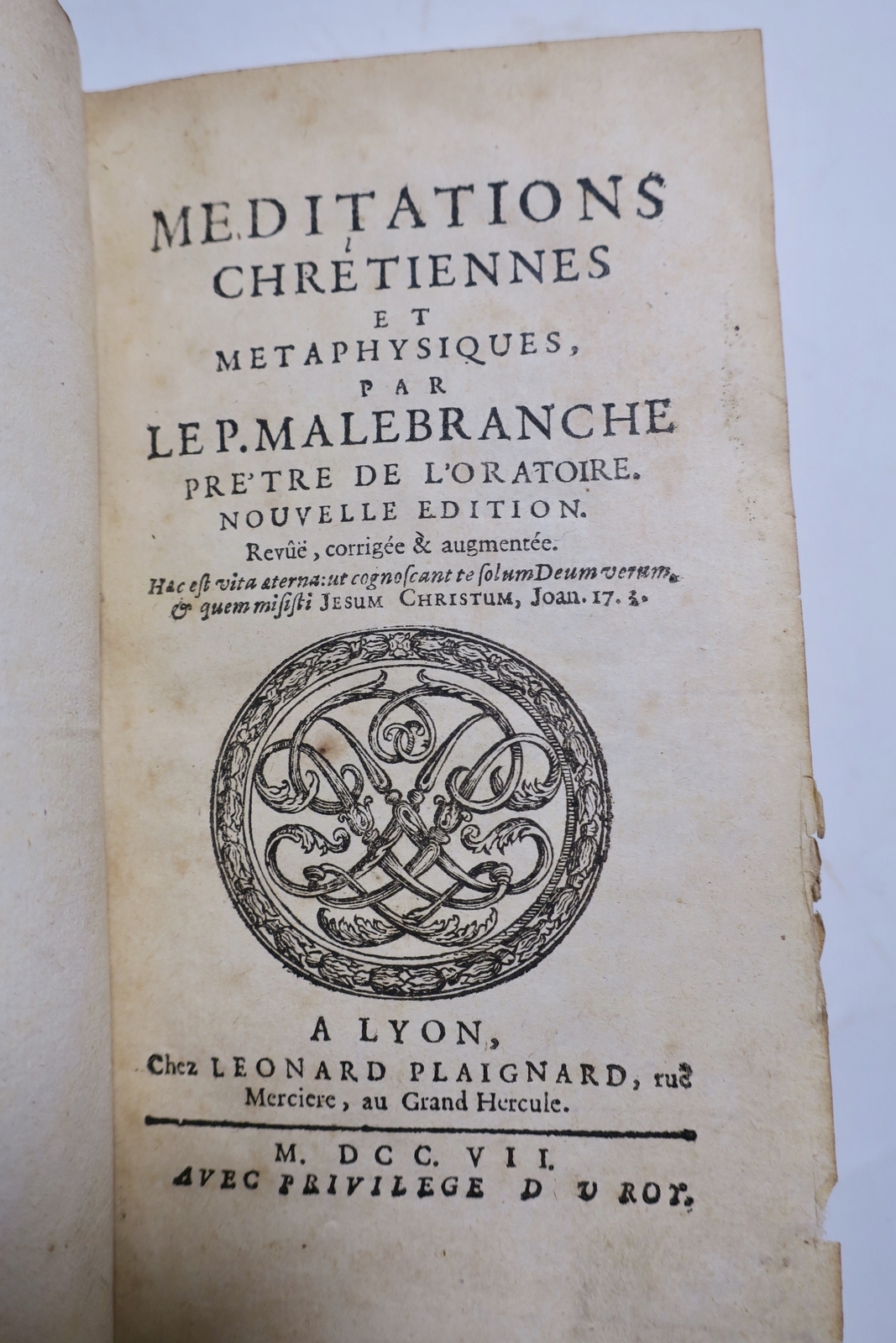 MALEBRANCHE Méditations chrétiennes et Métaphysiques 1707 - Image 6