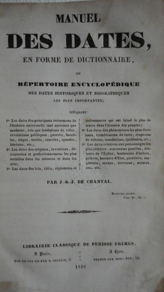 Historical and Biographical Dates Dictionary 1839