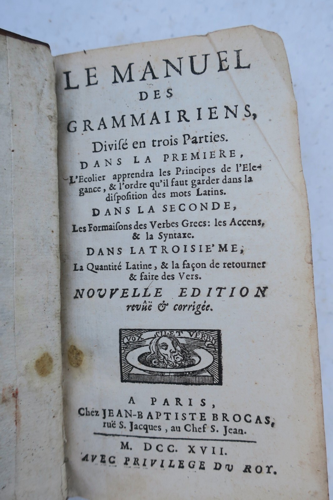 manuel des grammairiens divisé en trois parties 1717 - Image 3
