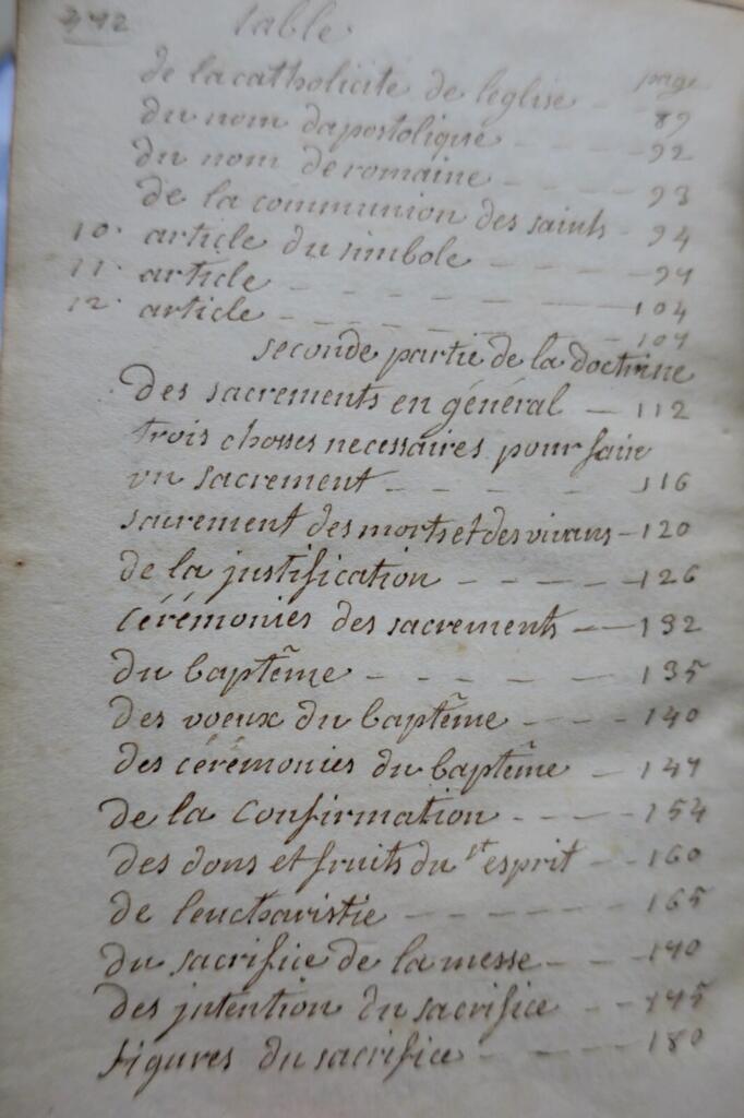 Manuscrit autographe Instructions familières sur la doctrine chrétienne