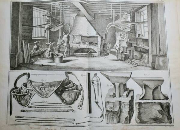 Collection maréchal-ferrant et planches grossières XVIIIème