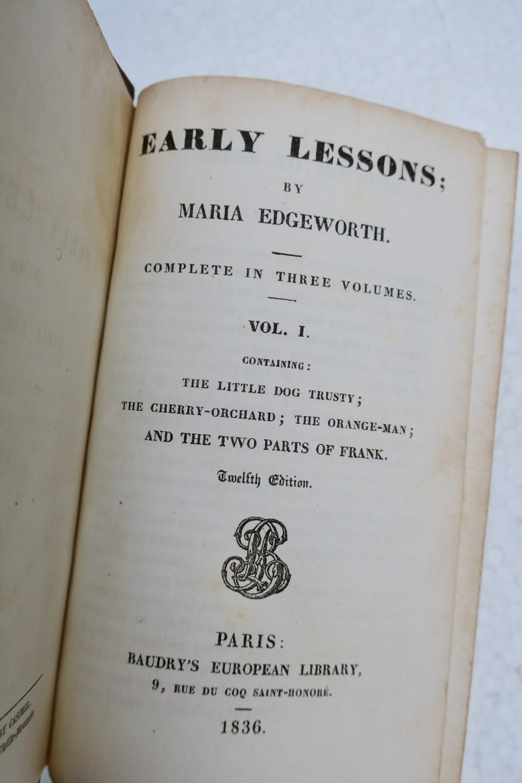 初期の教育的考察<span class="lla-card-orig-wrap"><span class="lla-card-orig">❦ Maria Edgeworth EARLY LESSONS 1836</span></span> - La Librairie Antique