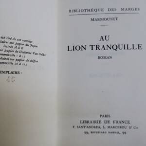 MARMOUSET. Au Lion Tranquille. 1922