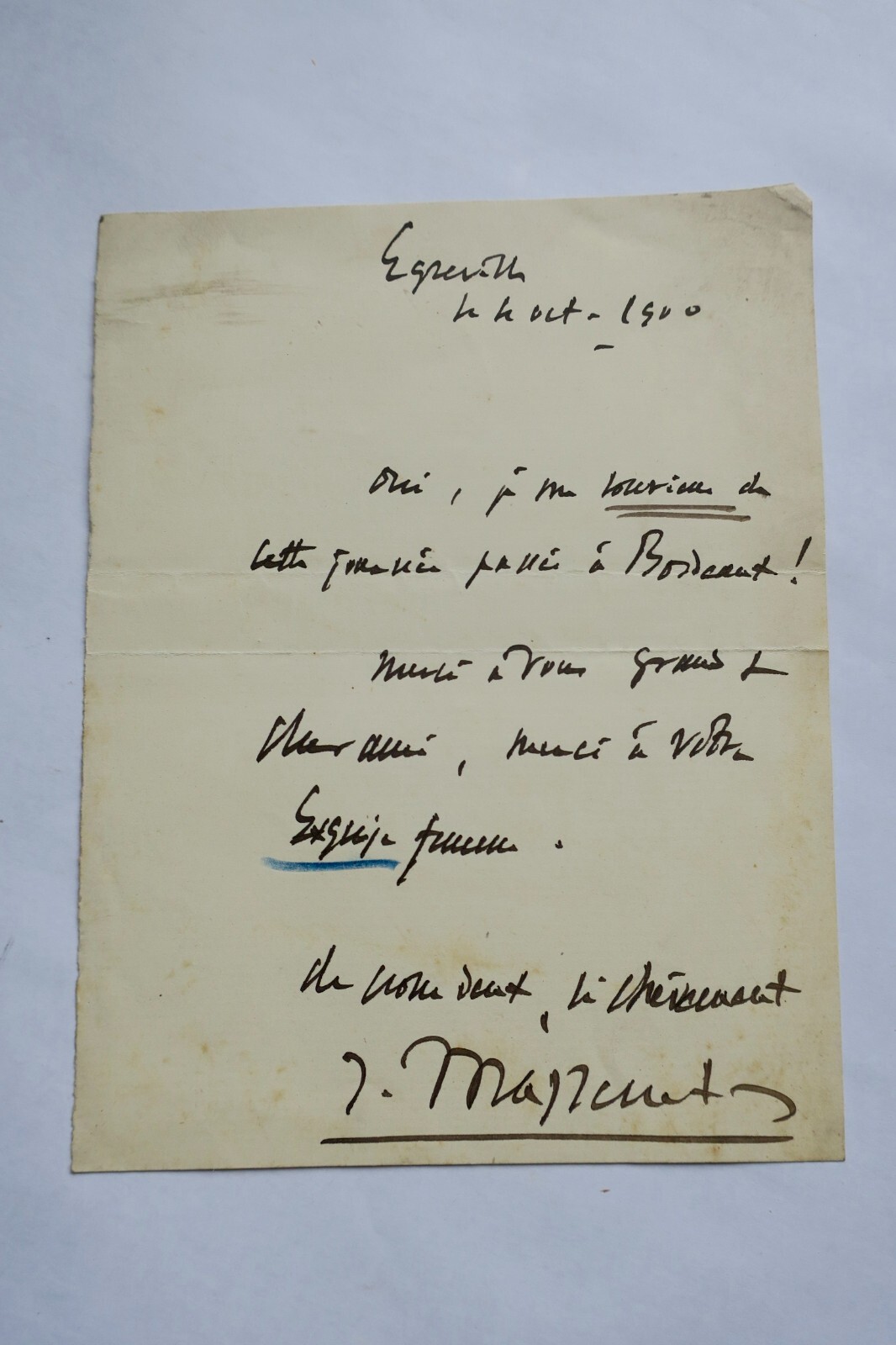 Massenet 2 billets autographes manuscrits & signés - La Librairie Antique