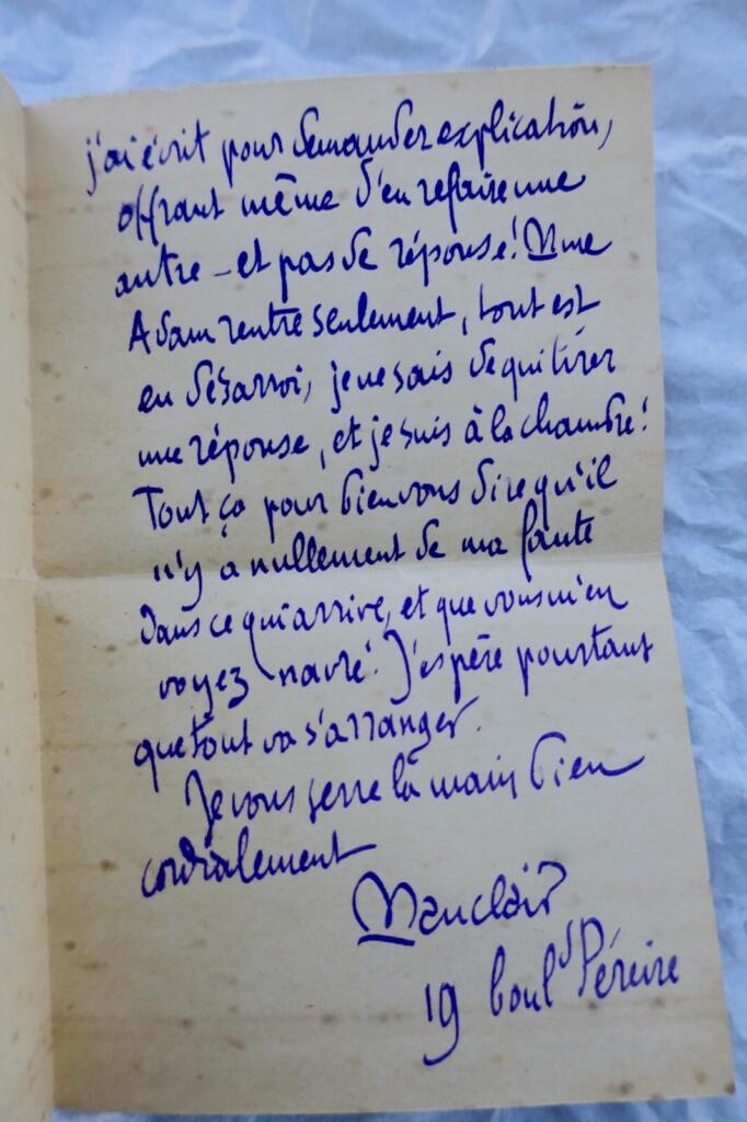Signed letter from Mauclair