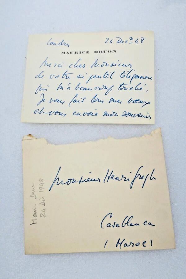 Maurice DRUON carte autographes signée de casablanca