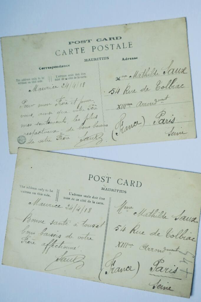 Two postcards from Mauritius, 1918