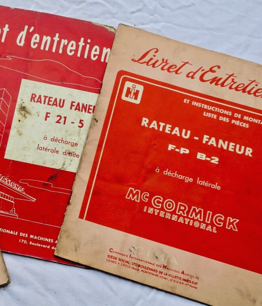 Mc Cormick RATEAU FANEUR livrets d&rsquo;entretien