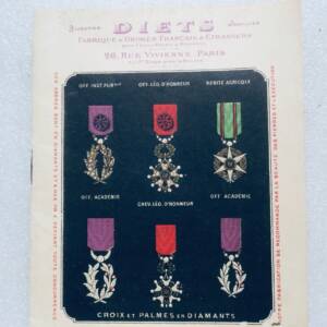 croix et palmes en diamants Bijoutier Diets 1910 catalogue médaille