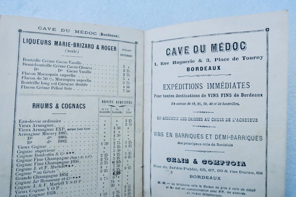 Médoc wine and spirits catalog