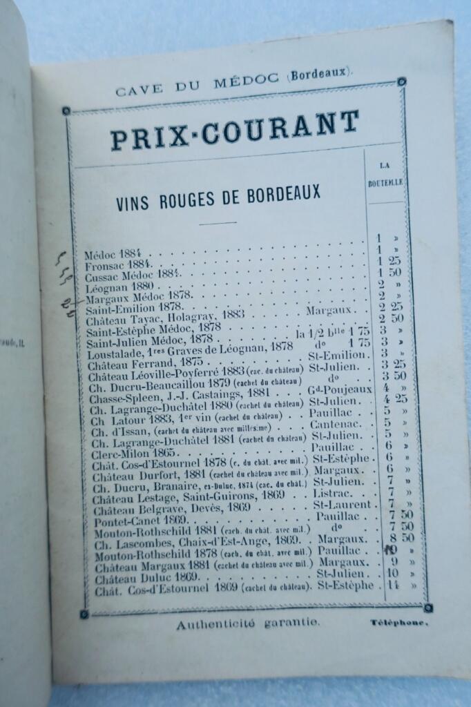 Médoc wine and spirits catalog