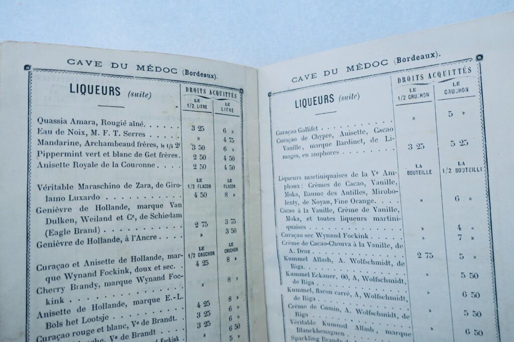 Médoc wine and spirits catalog