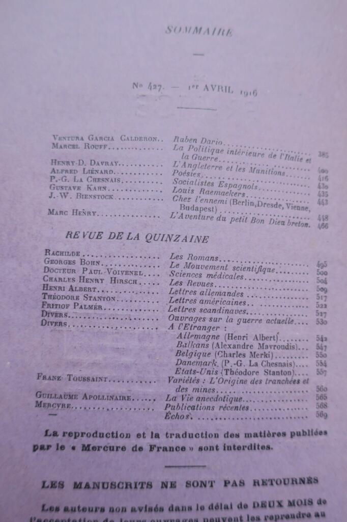 French literary journal featuring Apollinaire
