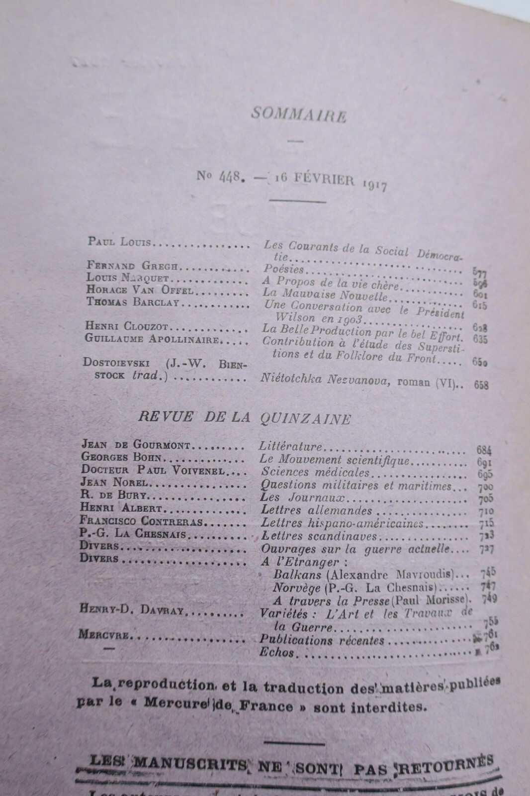メルキュール・ド・フランス誌号<span class="lla-card-orig-wrap"><span class="lla-card-orig">❦ Mercure de France, n°448, 1917 Apollinaire…</span></span> - La Librairie Antique
