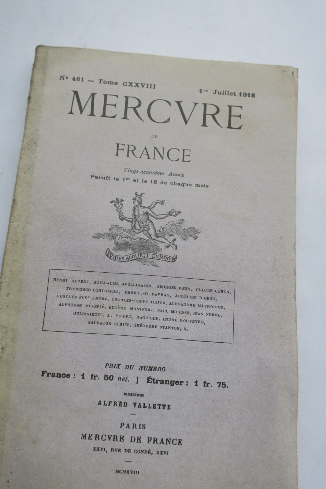Mercury of France, No. 481, 1918 Apollinaire...