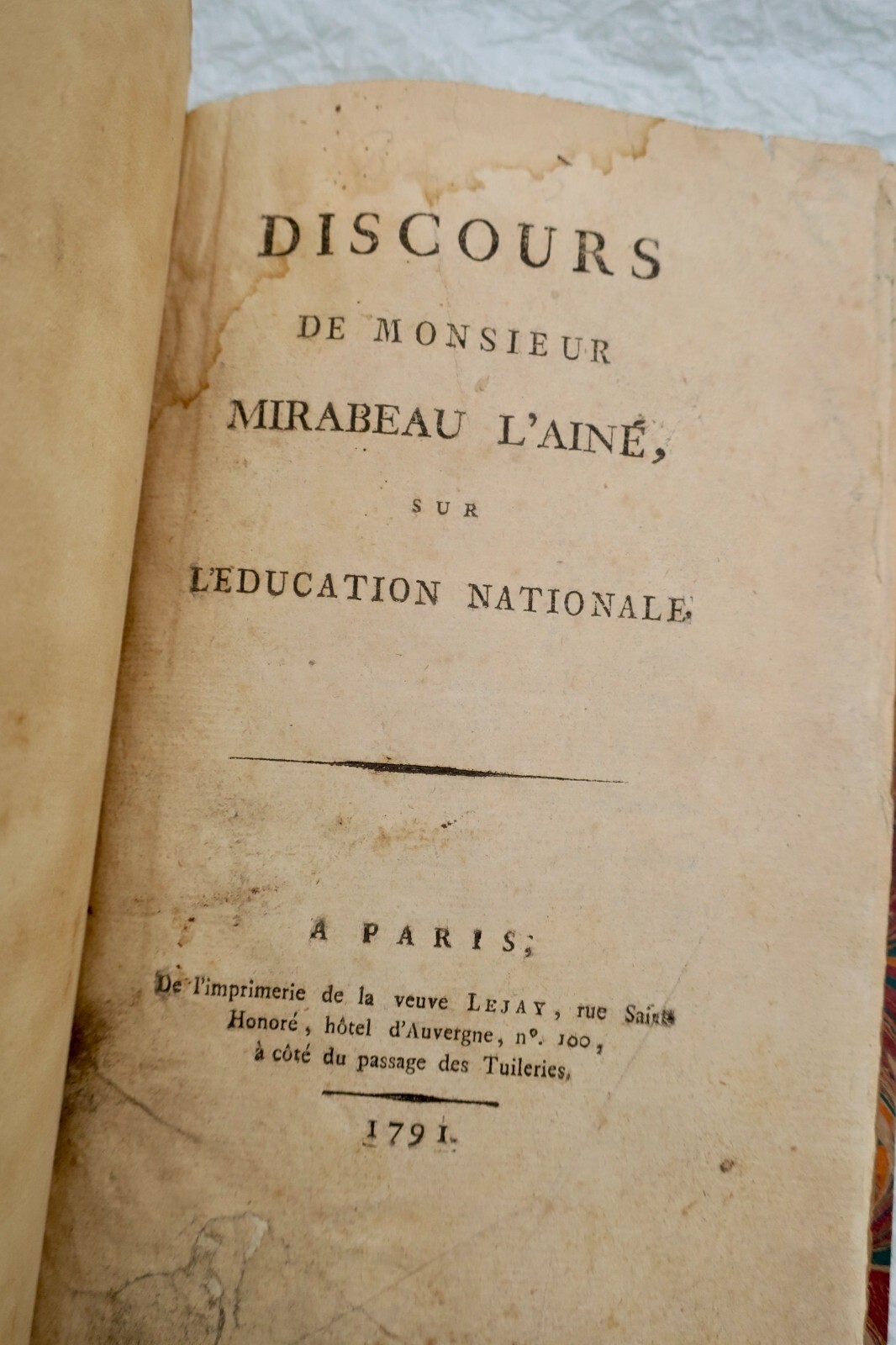 国家教育に関する演説<span class="lla-card-orig-wrap"><span class="lla-card-orig">❦ Mirabeau Discours de monsieur Mirabeau l’ainé sur l’éducation nationale 1791</span></span> - La Librairie Antique