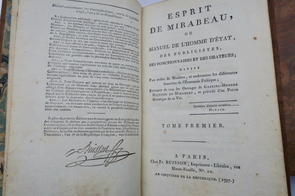 Mirabeau Esprit de Mirabeau oder Handbuch für den Staatsmann 1797