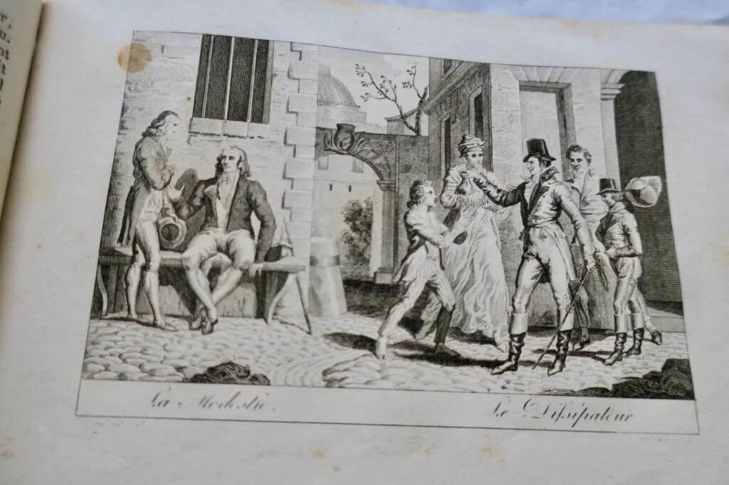 Moral lessons through contrasting tales and engravings