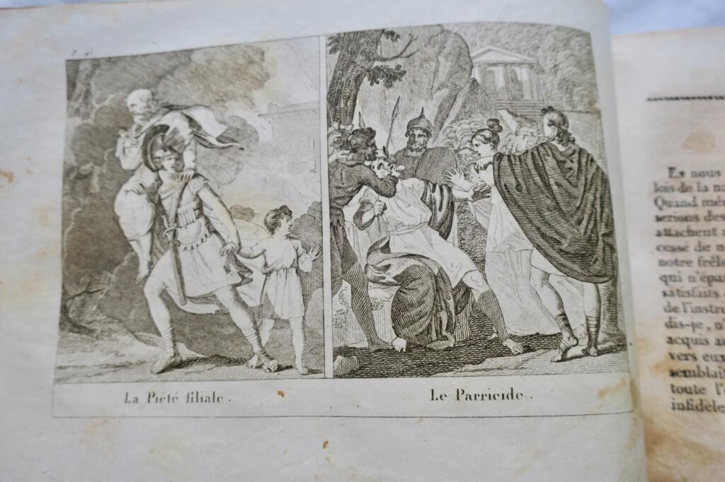 Moral lessons through contrasting tales and engravings