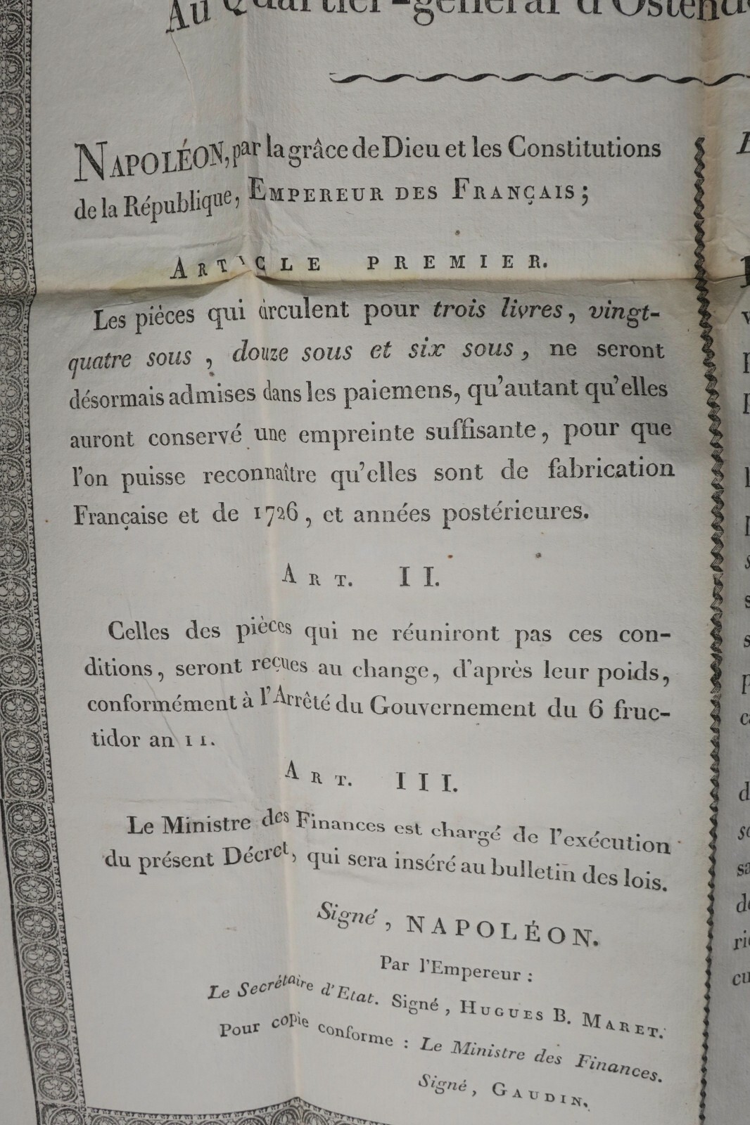 Imperial State Secretariat Extract, 1804<span class="lla-card-orig-wrap"><span class="lla-card-orig">❦ Monnaie extrait des minutes de la secrétairerie d’état EMPIRE Lot et Garonne</span></span> - La Librairie Antique