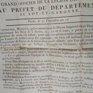 Monnaie ministre des finances Lot et Garonne 1804