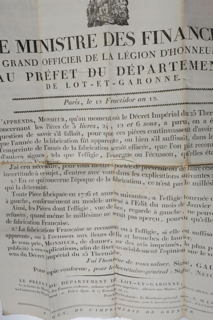 Finance Minister Official Document Lot-et-Garonne 1804