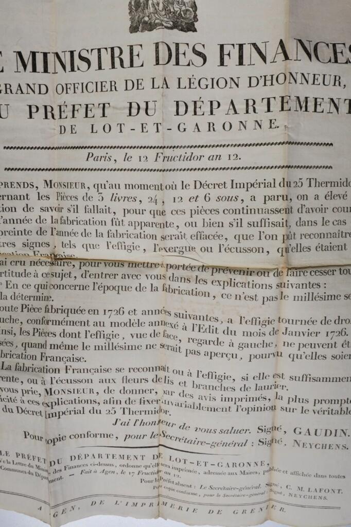 Finance Minister Official Document Lot-et-Garonne 1804