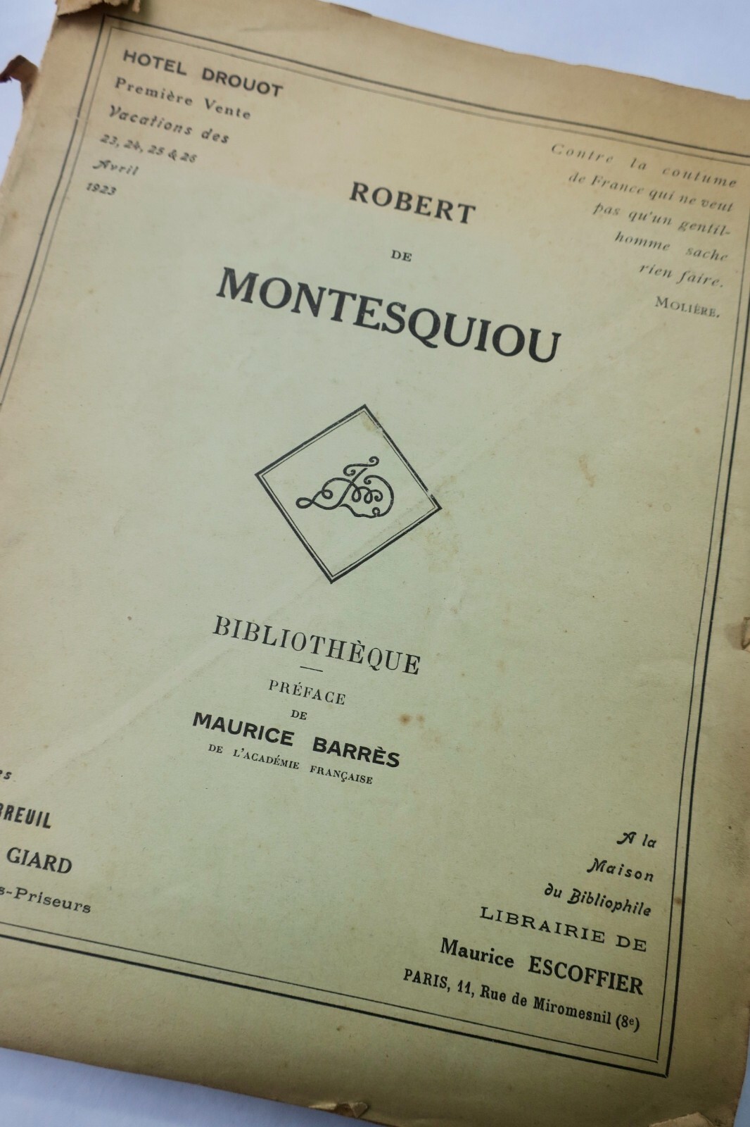 Auktionskatalog der Bibliothek von Montesquiou<span class="lla-card-orig-wrap"><span class="lla-card-orig">❦ Montesquiou – Bibliothèque 1923</span></span> - La Librairie Antique