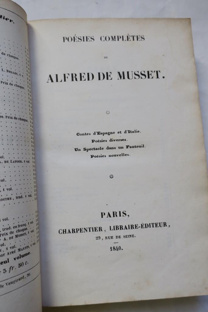 Musset Poésies complètes. Contes d&rsquo;Espagne et d&rsquo;Italie 1840 EO