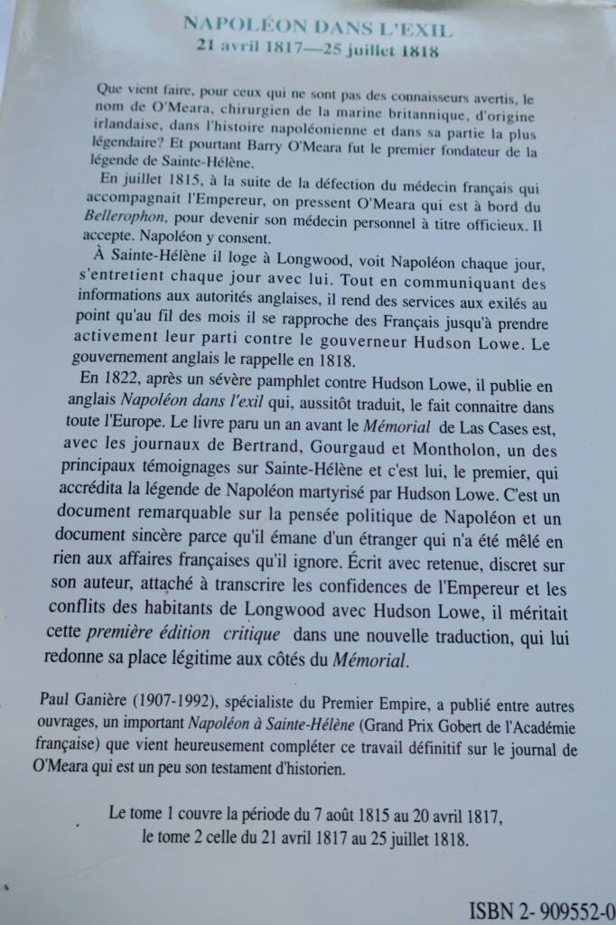 NAPOLEON O’MEARA (Barry E.) Napoléon dans l’exil. Index, bibliographie