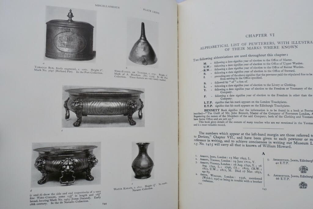 OLD PEWTER: ITS MAKERS AND MARKS IN ENGLAND, Scotland & Ireland 1929