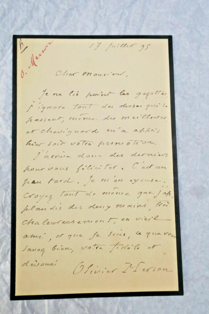 Three handwritten and signed autograph letters by MERSON