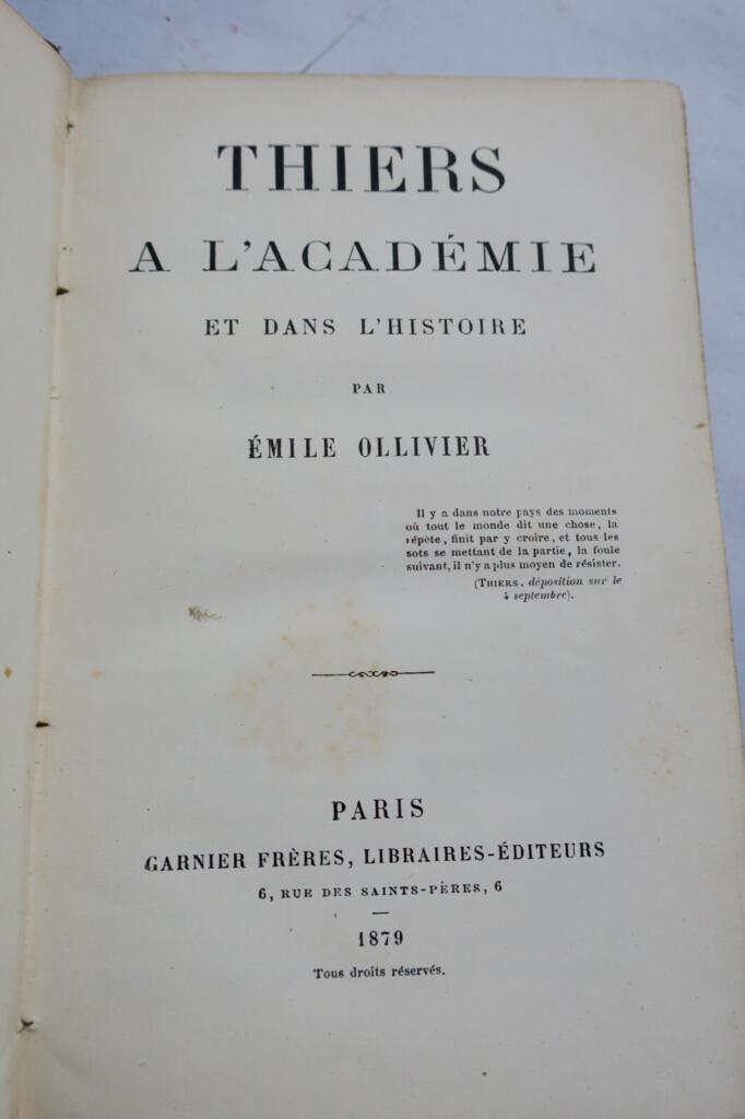 Thiers at the Academy and in History