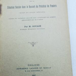 PAMIERS Étude sur la Situation Sociale dans le Ressort de Présidial de Pamiers