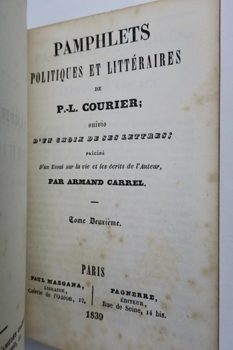 政治と文学のパンフレット集<span class="lla-card-orig-wrap"><span class="lla-card-orig">❦ Pamphlets politiques et littéraires de P.-L. Courier</span></span> - La Librairie Antique