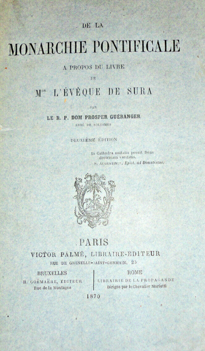 Pape Monarchie pontificale a propos du livre de Mseigneur l'évèque de Sura 1870