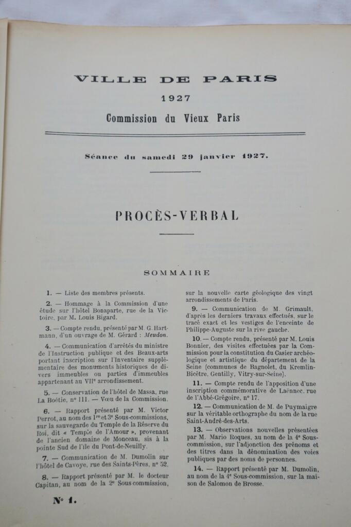 PARIS COMMISSION MUNICIPALE DU VIEUX PARIS,1927