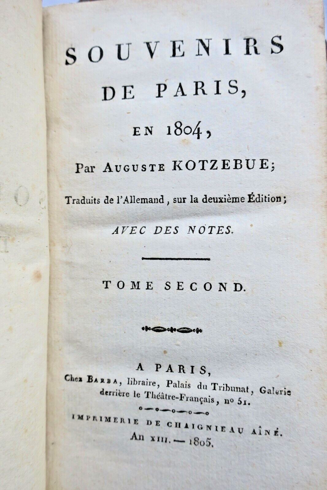 Paris KOTZEBUE Souvenirs de Paris en 1804 – Image 5