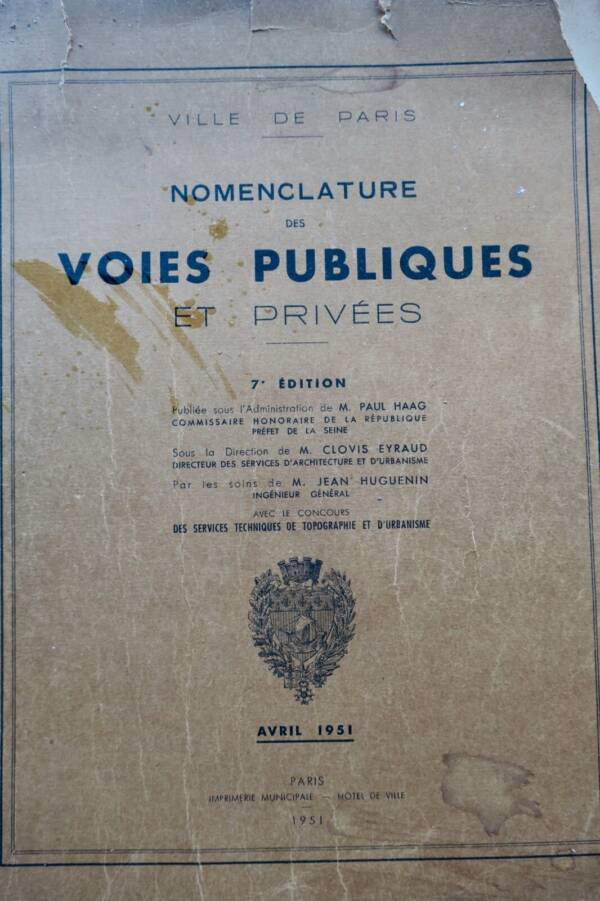 Paris Nomenclature Of Public And Private Roads By The City Of Paris 1951