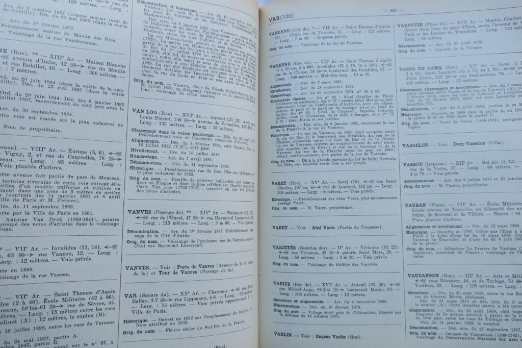 Paris Nomenclature des voies publiques et privées par la Ville de Paris 1951